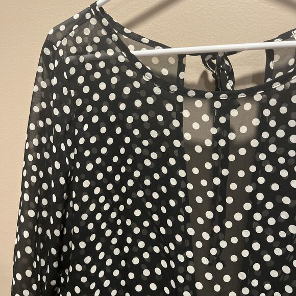 Everly Women's Sheer Polka Dot Tunic Black White L Preppy Coquette Flowy Whimsy - Picture 3 of 12